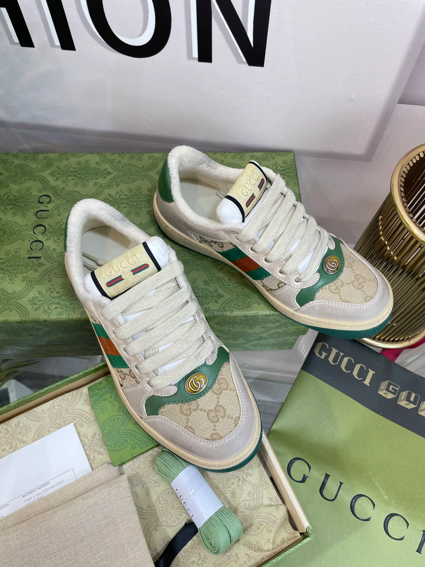 👟👟Ex-factory price 480🌈🌈 Women's shoes Women's clothing Gucc*——Newly upgraded G family couple's retro sneakers 👫 2022 early spring new style... GG series old dirty shoes catwalk style ⚠️⚠️ The original development and purchase level version, the details are perfectly restored, metal double G crystal cylindrical logo... Gucci original pattern webbing... Upper: polished cowhide/embroidered double G cloth Inner lining: original delicate and soft terry cloth, Foot pad: privately modeled original TPU outsole Packaging: matching packaging Shoe size: 35-40
